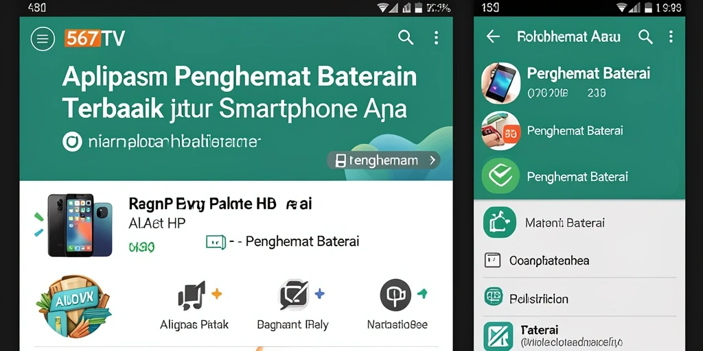 Antarmuka intuitif dan fitur fungsional pada 567TV untuk penghemat baterai.