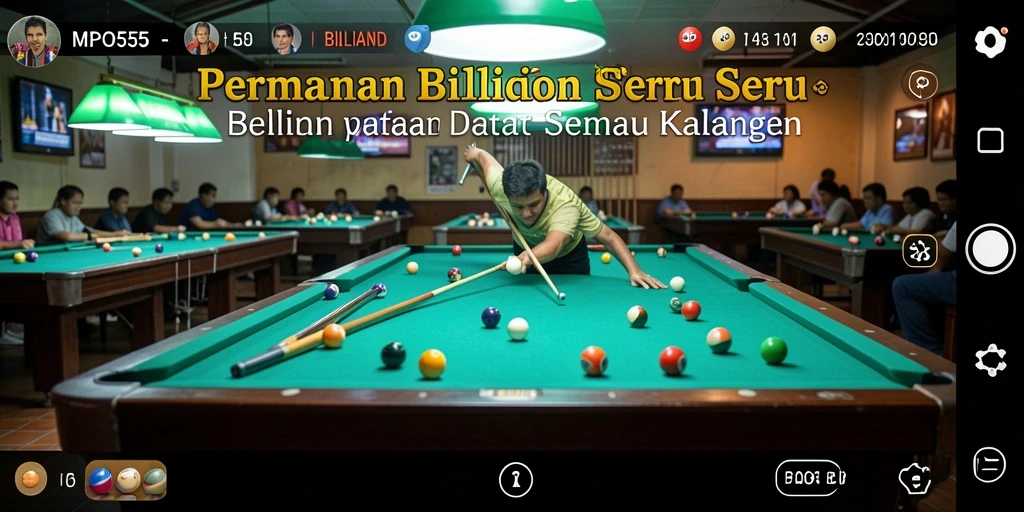 Antarmuka permainan Billiard MPO555 yang menarik dan mudah digunakan.