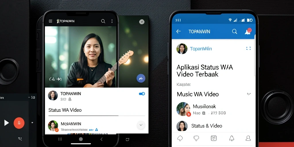 Antarmuka aplikasi TOPANWIN dengan pilihan video Status WA.